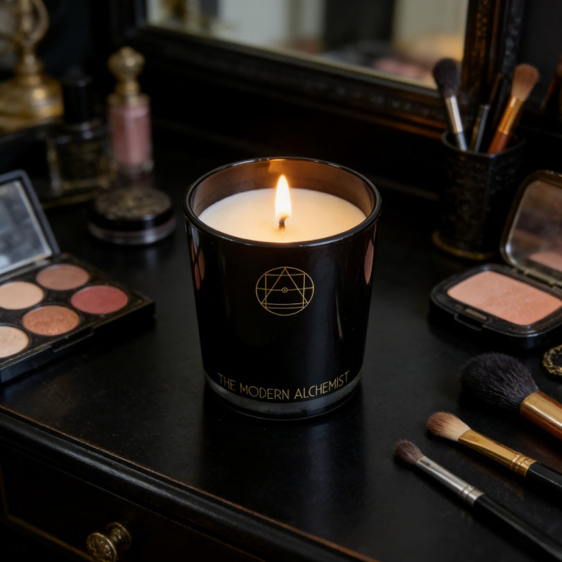 The Firelight Hour candle in its foil-embossed gift box