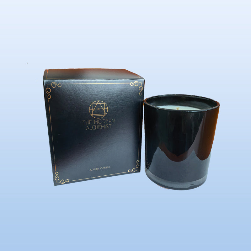 The Firelight Hour soy candle, 300g in smoked black glass