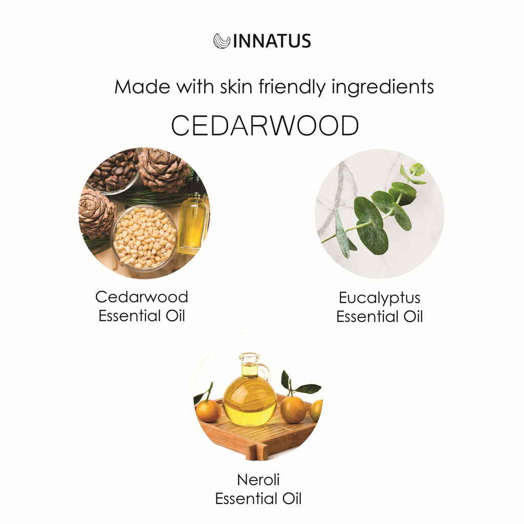 Cedarwood, eucalyptus and neroli essential oils used in the shower mist