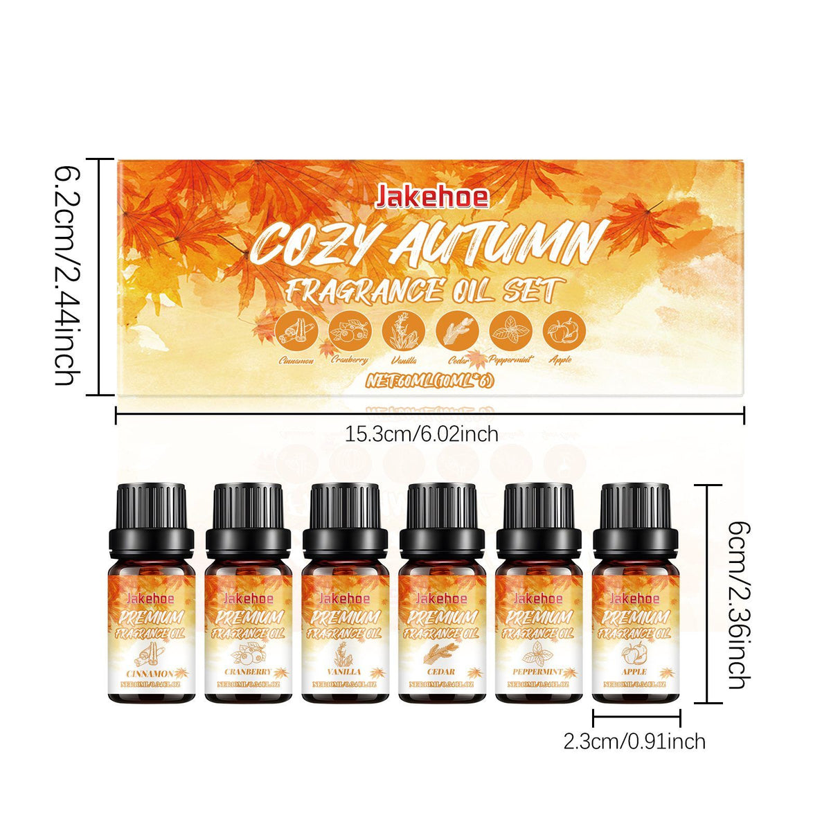 Autumn Hearth oil set box and bottle dimensions