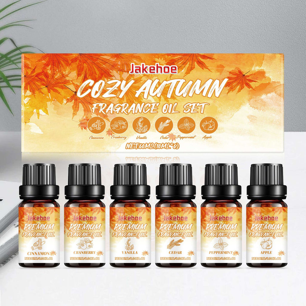 Autumn Hearth six-bottle fragrance oil set with its box