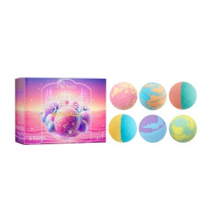 Essential oil bath bomb gift box holding six bath bombs in a keepsake box