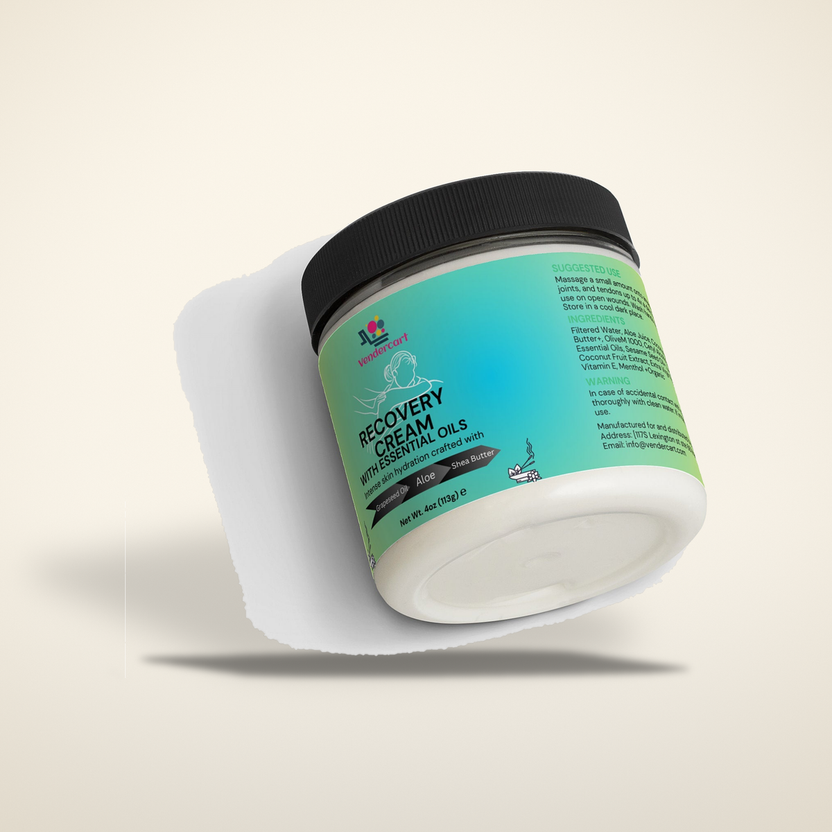 Recovery Ritual Cream jar on a warm candlelight cream background