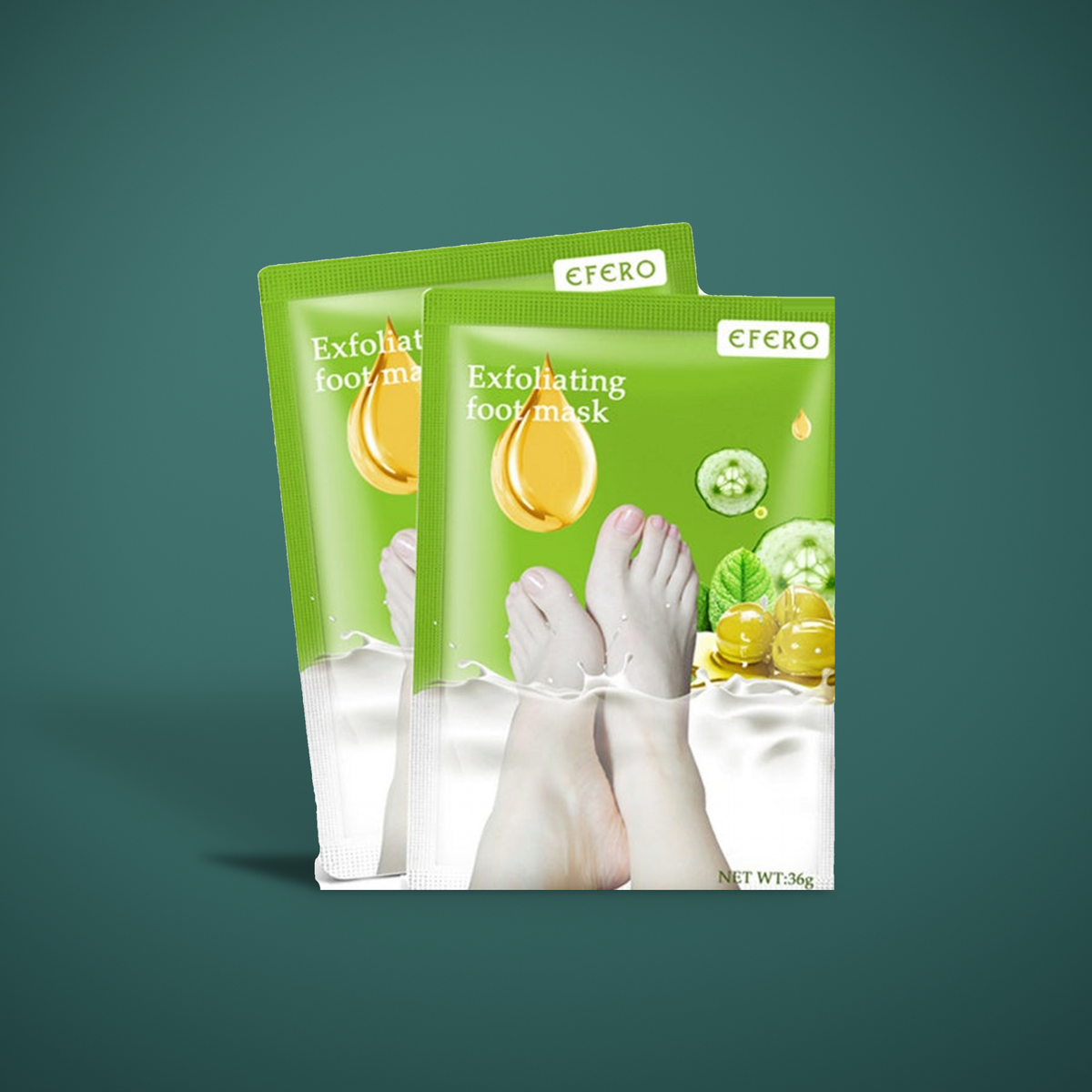 Two Spa Night Foot Peel Mask packs on a deep sea teal background
